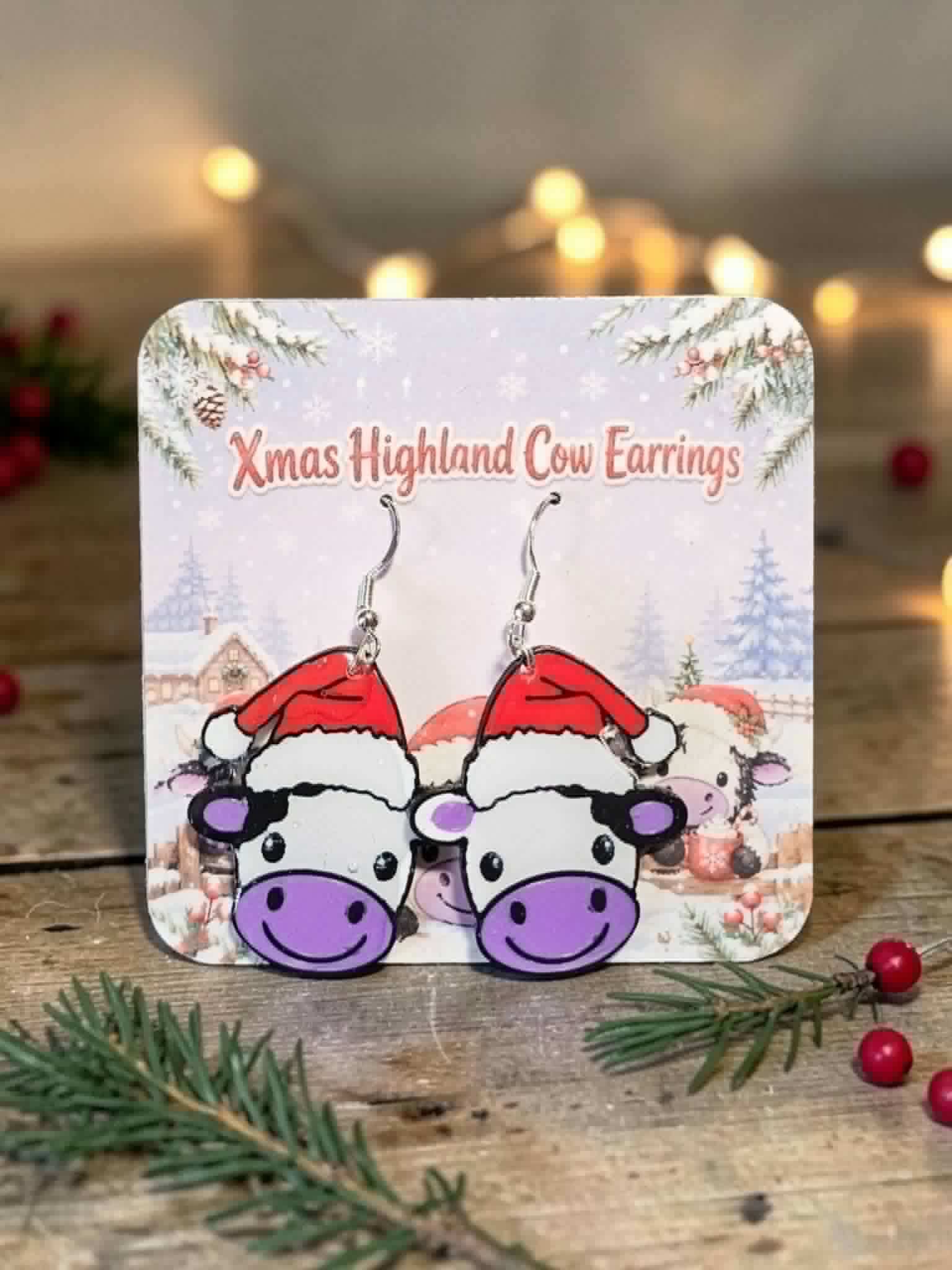 Christmas Highland Cow Earrings